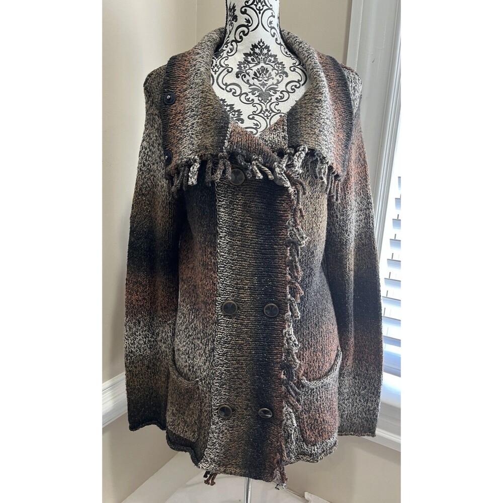 EUC Cabi Women’s Brown Shawl Long Line Fringe Cardigan Sz M Boho Hippie Gypsy